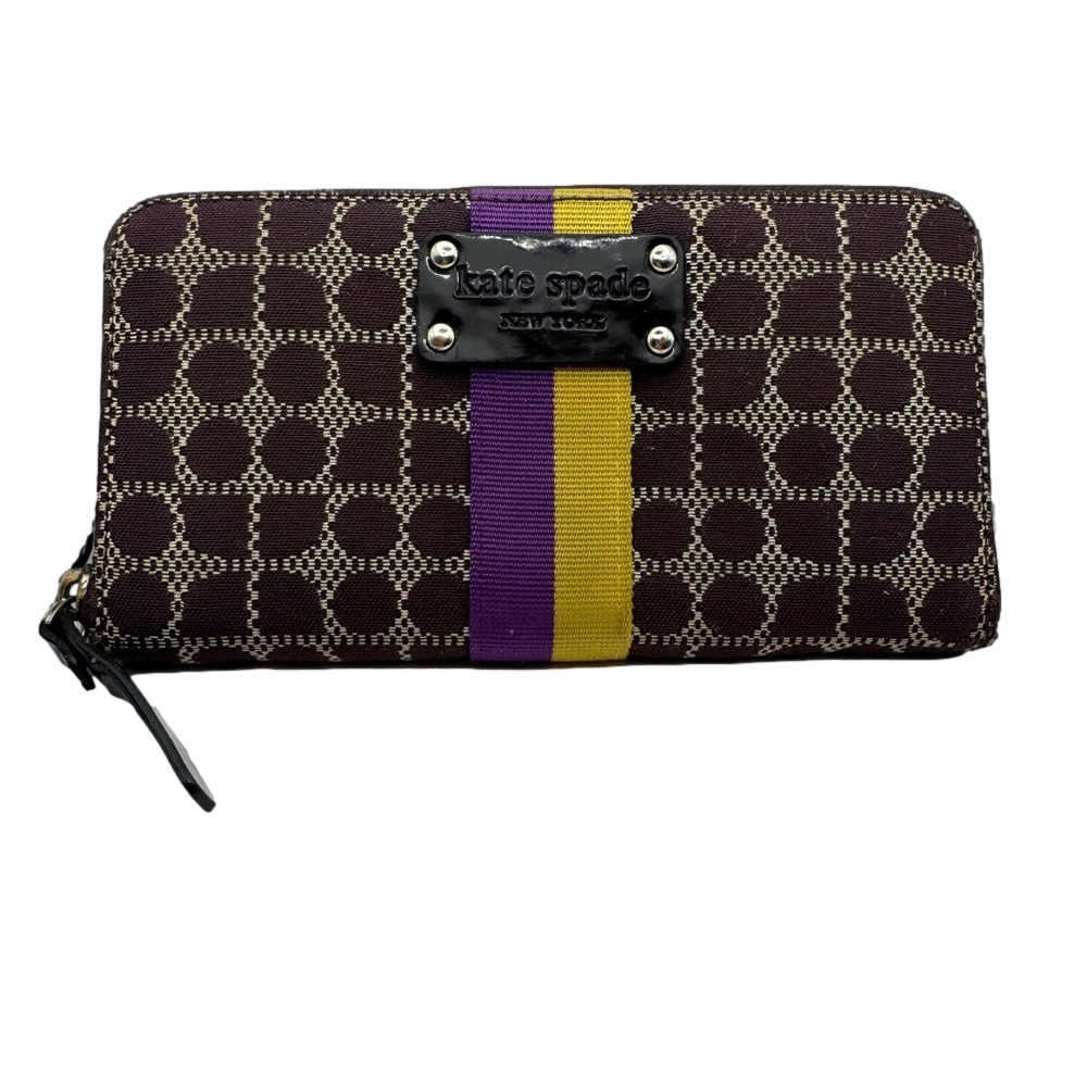 KATE SPADE ♠️ Neda Thompson Street Noel Brown Fabric Zip Around Wallet